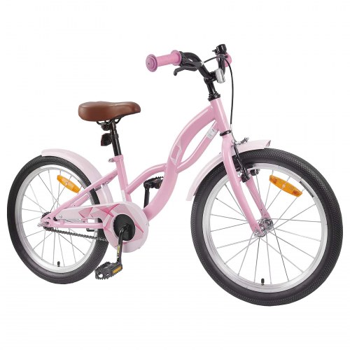Børnecykel 18" til 5-7 år - lys pink, stålramme