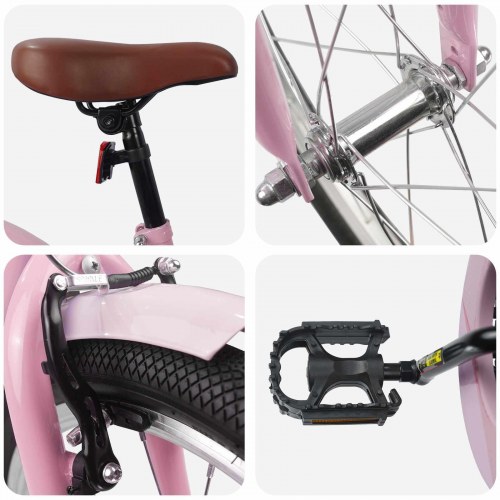 Børnecykel 18" til 5-7 år - lys pink, stålramme