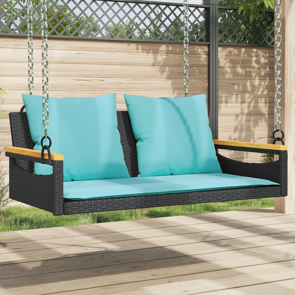 Gyngebænk med hynder 109x62x40 cm polyrattan sort billede