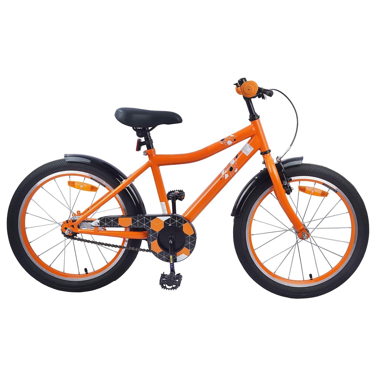 Børnecykel 18" til 5-7 år - orange med klokke og skærme