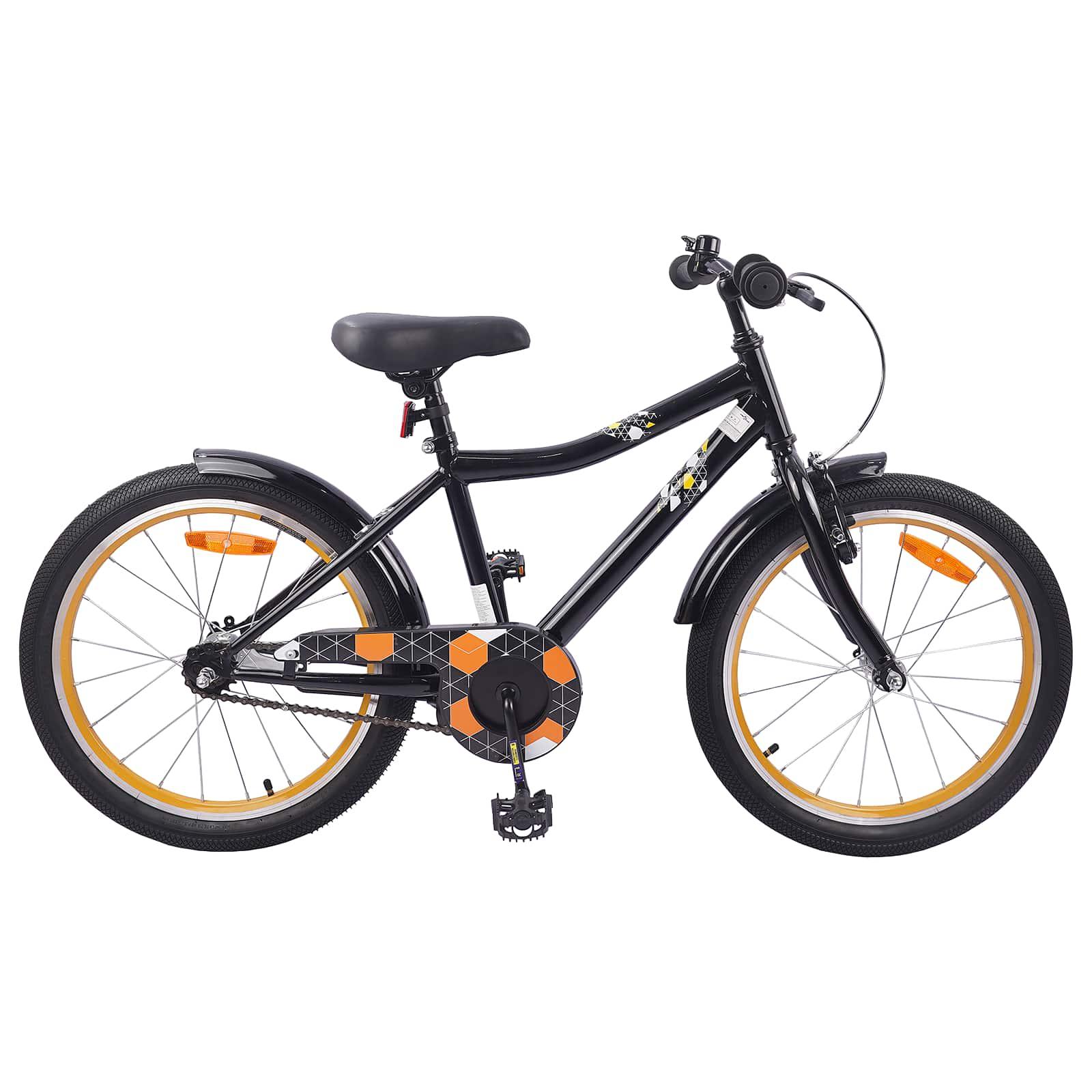 Børnecykel 18" til 5-7 år - sort med klokke og skærme
