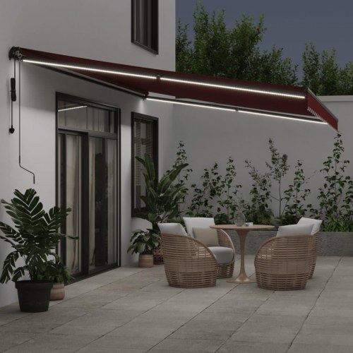 Markise med LED-lys 600 × 350 cm - automatisk betjening, bordeaux