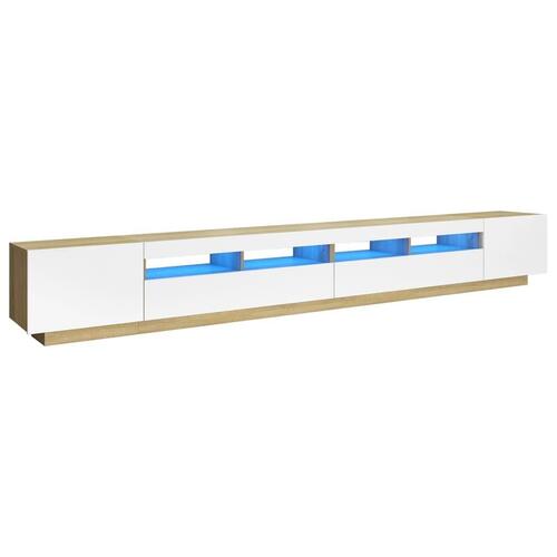 Tv-skab med LED 300x35x40 cm hvid og sonoma-eg