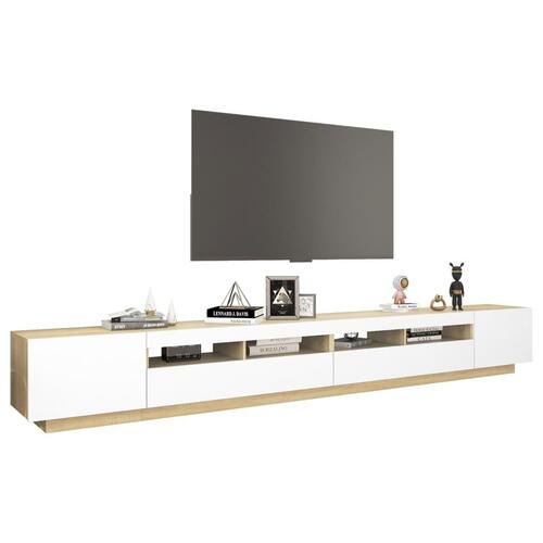 Tv-skab med LED 300x35x40 cm hvid og sonoma-eg