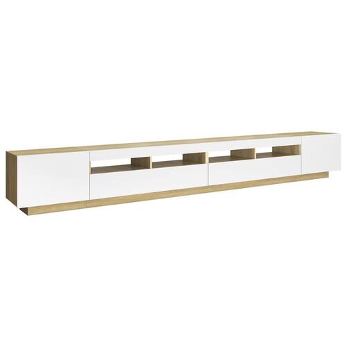 Tv-skab med LED 300x35x40 cm hvid og sonoma-eg