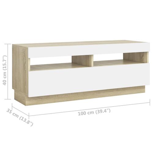 Tv-skab med LED 300x35x40 cm hvid og sonoma-eg