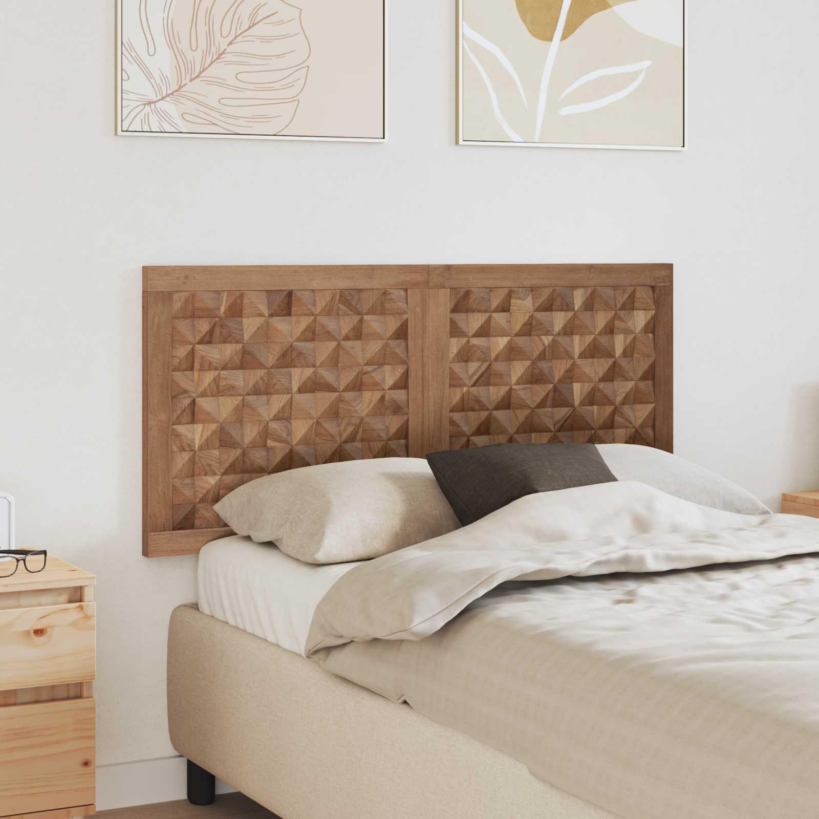 Sengegavl i massiv teak - natur, 120 × 55 cm, vægmonteret