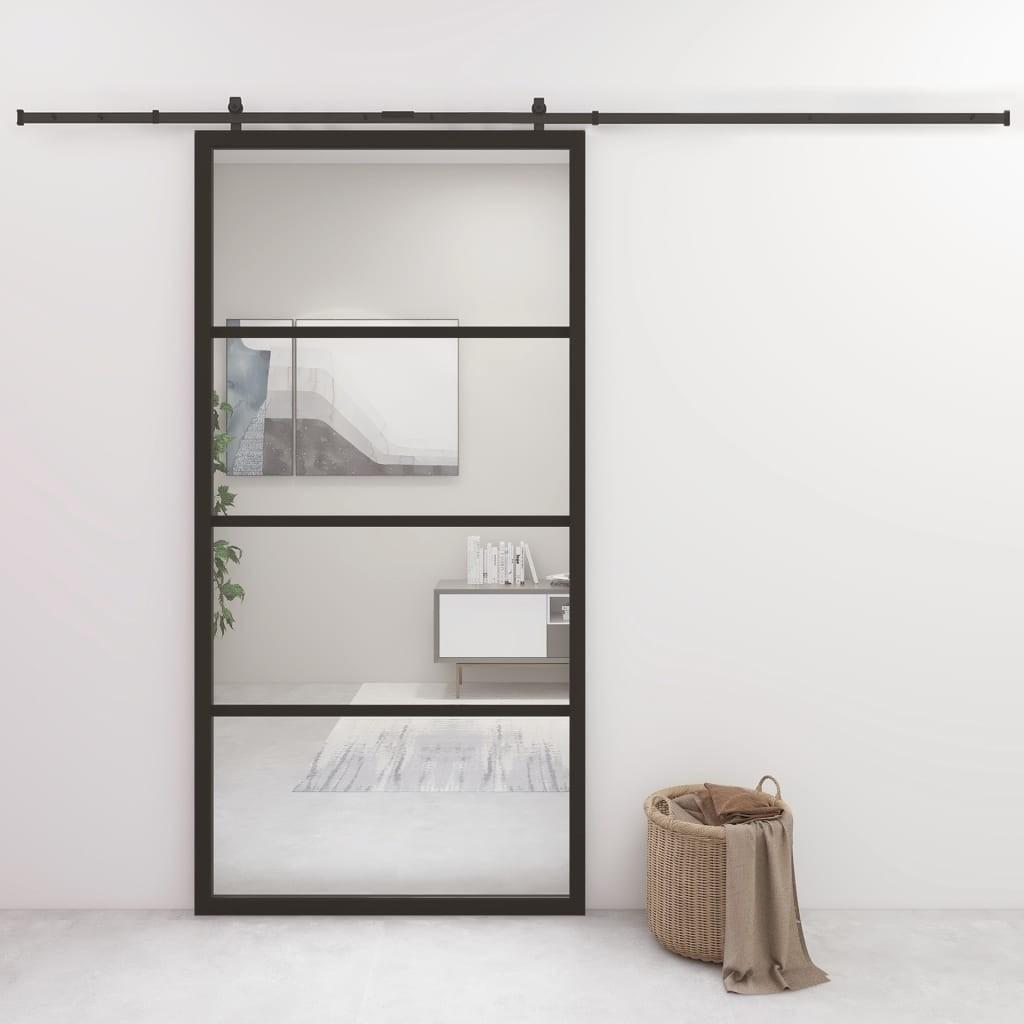 Skydedør 102,5x205 cm aluminium og sikkerhedsglas sort