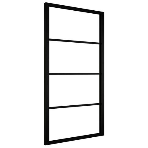 Skydedør 102,5x205 cm aluminium og sikkerhedsglas sort