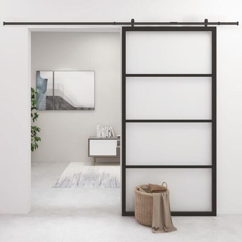 Skydedør 102,5x205 cm aluminium og sikkerhedsglas sort