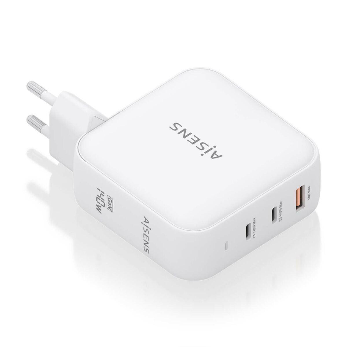 Aisens ASCH-140W3P030-W vægoplader - 140 W, 2×USB‑C + USB, hvid billede