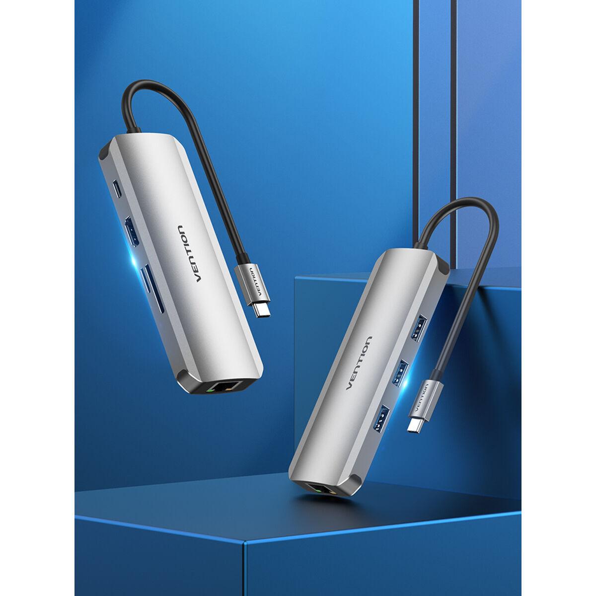 Vention TOKHB USB-C hub 8-i-1 - 4K HDMI, Gigabit LAN, 100 W PD - Sølv billede