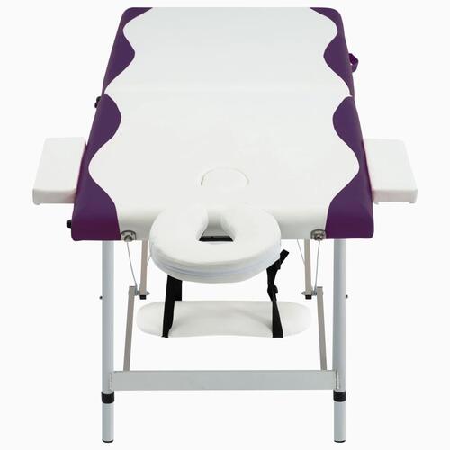Foldbart massagebord 2 zoner aluminium hvid og lilla