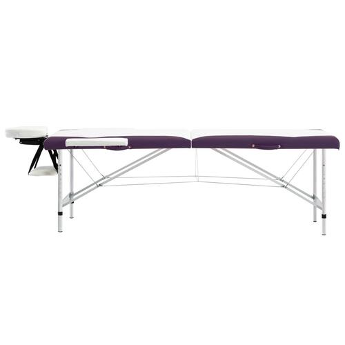 Foldbart massagebord 2 zoner aluminium hvid og lilla