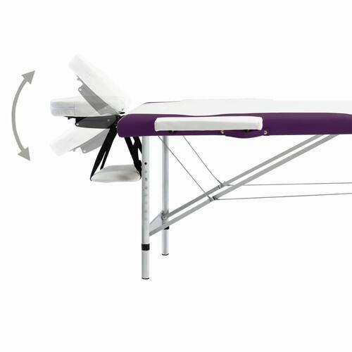 Foldbart massagebord 2 zoner aluminium hvid og lilla