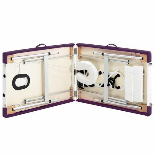Foldbart massagebord 2 zoner aluminium hvid og lilla