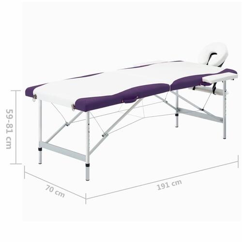 Foldbart massagebord 2 zoner aluminium hvid og lilla