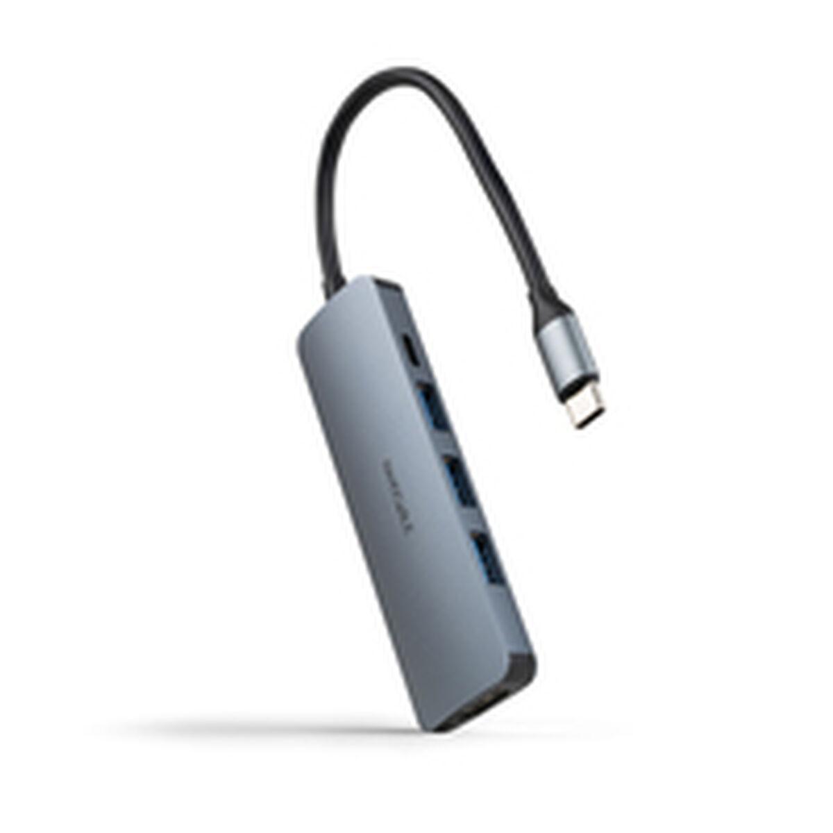 NANOCABLE 10.16.4605 USB‑C hub - 3×USB‑A, HDMI, USB‑C PD 100 W - Grå billede