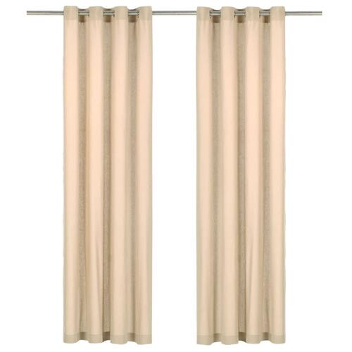 Gardiner med metalringe 2 stk. 140 x 245 cm bomuld beige