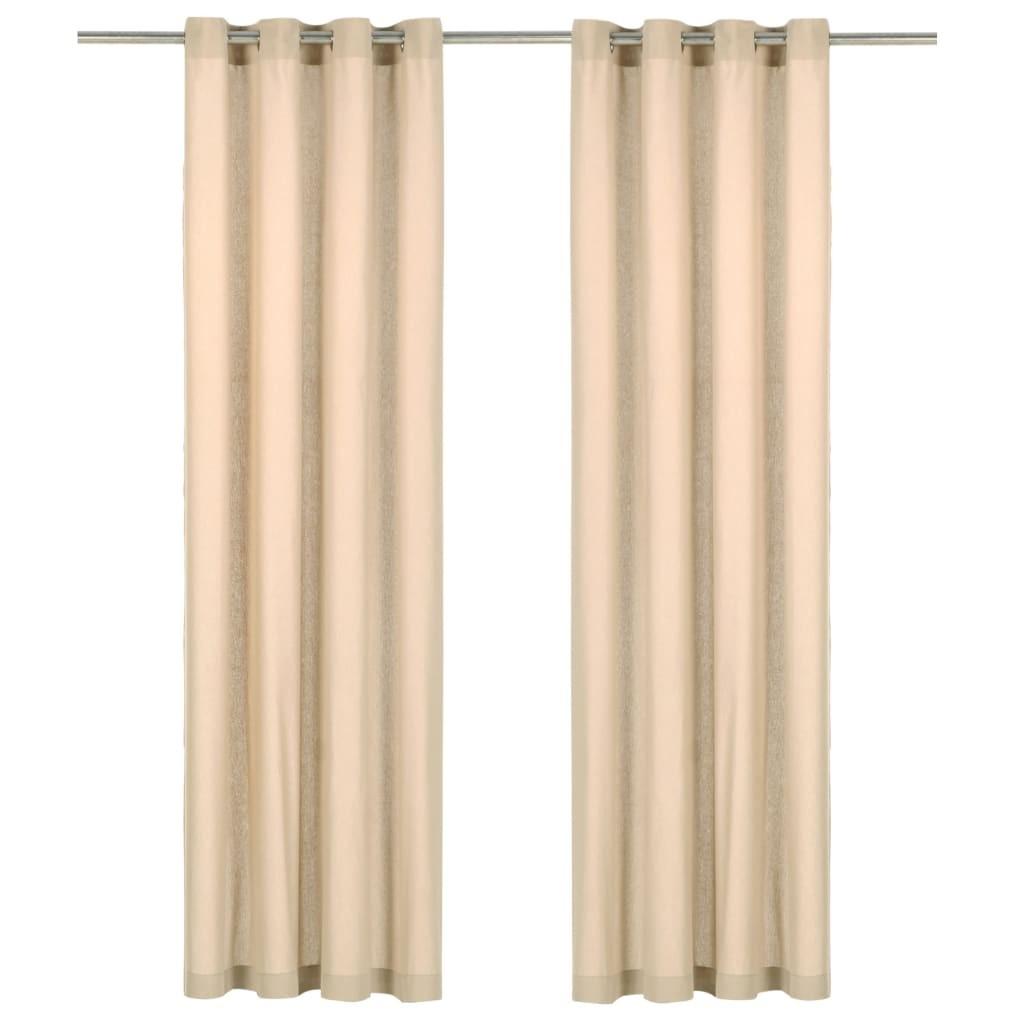 Gardiner med metalringe 2 stk. 140 x 245 cm bomuld beige