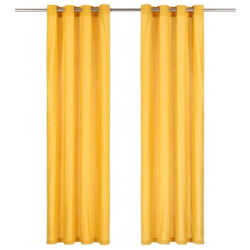 Gardiner med metalringe 2 stk. 140 x 225 cm bomuld gul