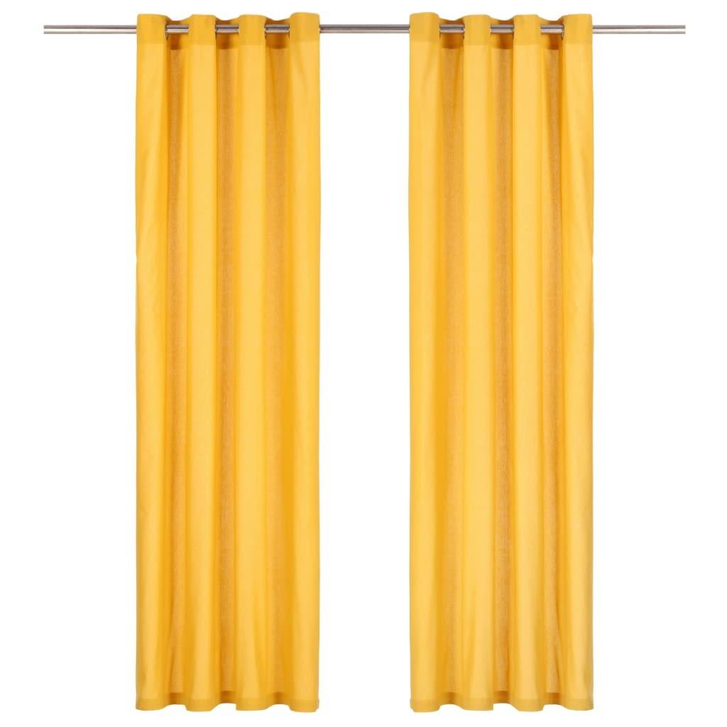Gardiner med metalringe 2 stk. 140 x 225 cm bomuld gul