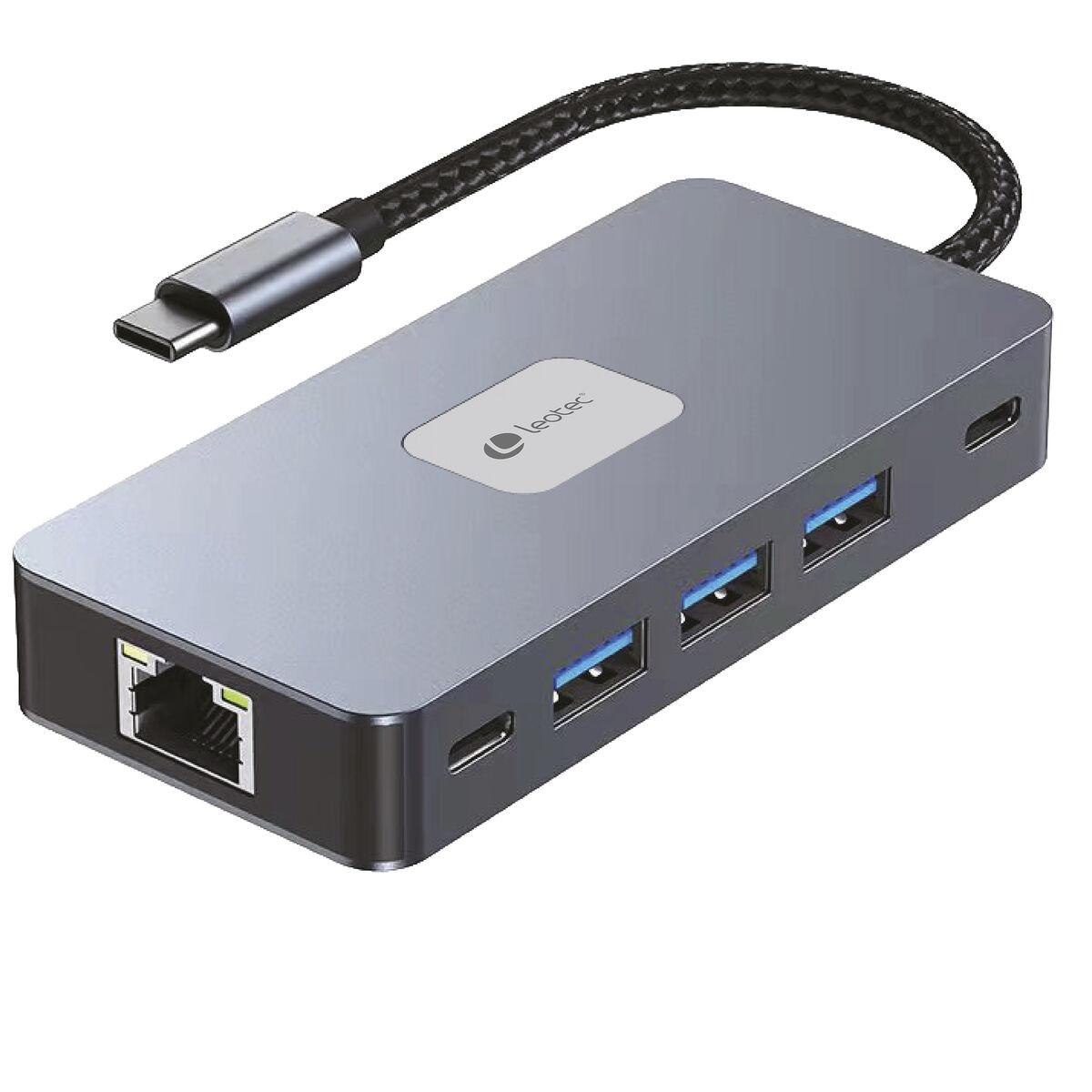 LEOTEC LEDS02 USB-C hub/dockingstation - 2x HDMI 4K60, 3x USB 3.0, SD/microSD, Gigabit LAN, PD 100 W billede