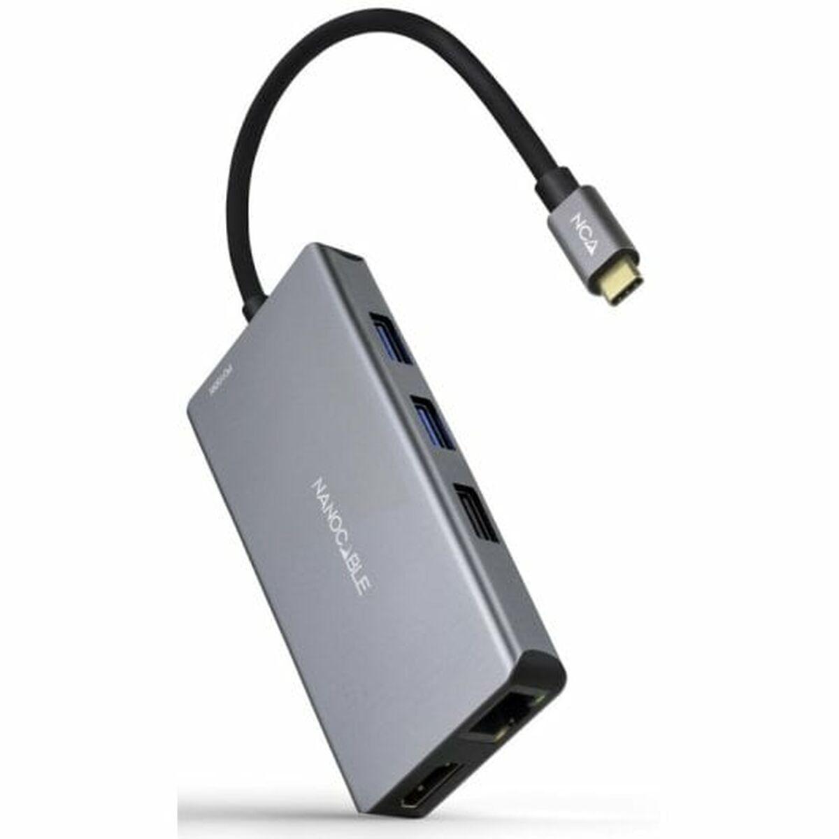 NANOCABLE 10.16.1009 USB‑C multiport hub - Grå, 9 porte, 4K HDMI, 100 W PD billede