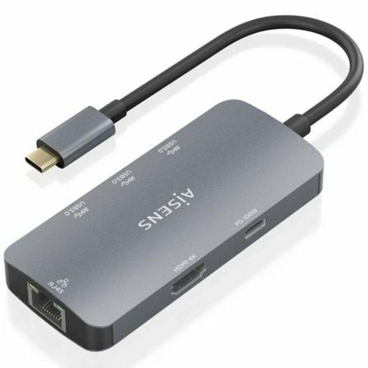 Aisens ASUC-6P019-GR USB‑C dockingstation - 4K HDMI, 3x USB 3.2, RJ45, 100 W PD billede