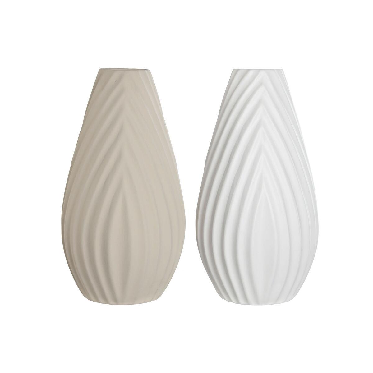 Vase-sæt i stentøj - hvid og beige, traditionel stil, 24 × 24 × 41 cm (2 stk.) billede