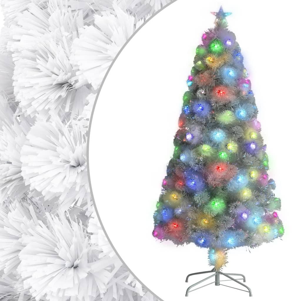 Kunstigt juletræ med LED-lys fiberoptisk 120 cm hvid
