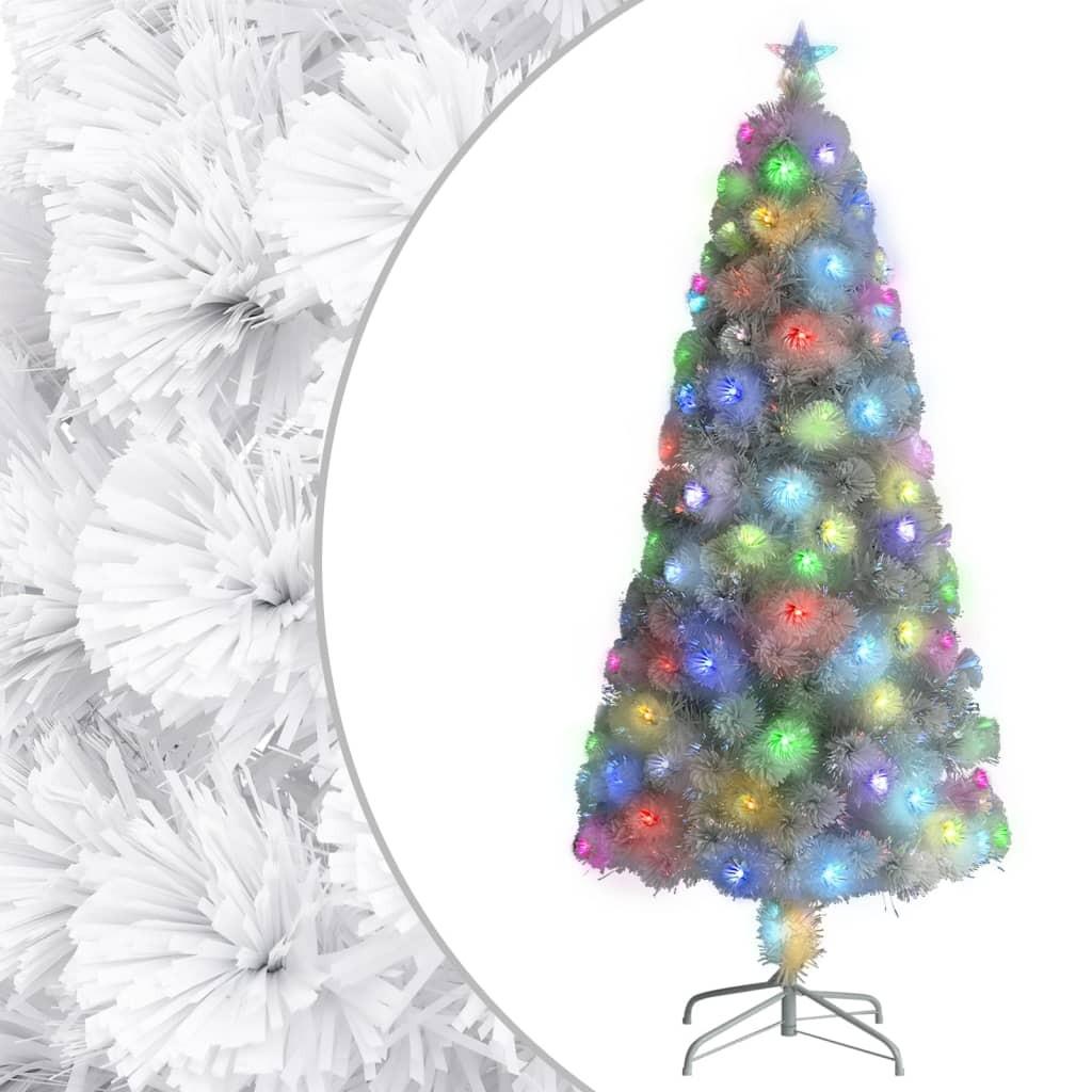 Kunstigt juletræ med LED-lys fiberoptisk 150 cm hvid