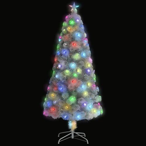 Kunstigt juletræ med LED-lys fiberoptisk 150 cm hvid