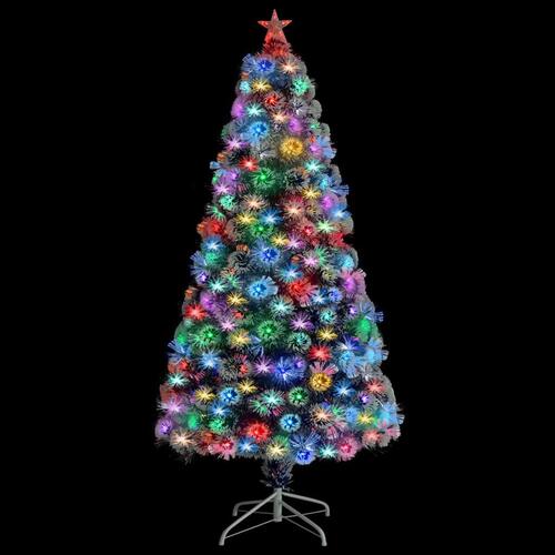 Kunstigt juletræ med LED-lys fiberoptisk 120 cm hvid og blå