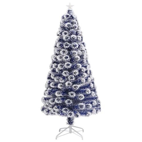 Kunstigt juletræ med LED-lys fiberoptisk 120 cm hvid og blå