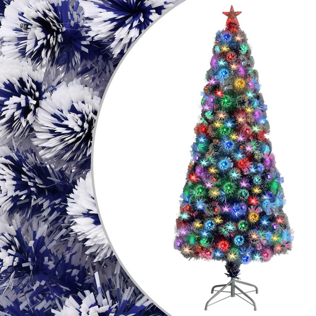 Kunstigt juletræ med LED'er 180 cm fiberoptisk hvid og blå