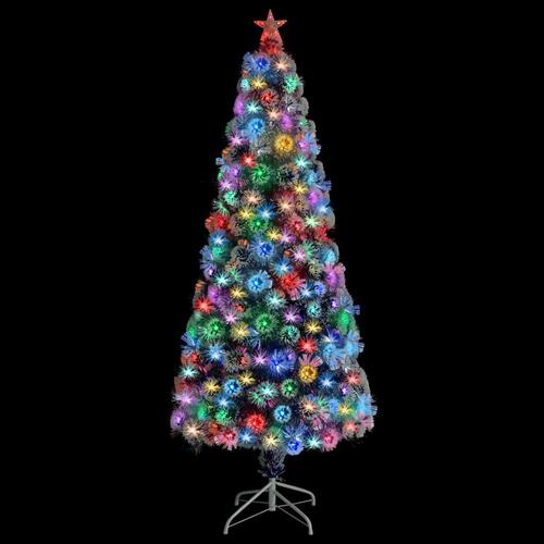 Kunstigt juletræ med LED'er 180 cm fiberoptisk hvid og blå