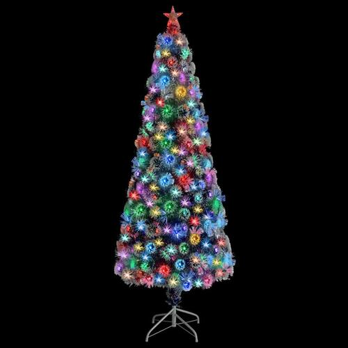Kunstigt juletræ med LED-lys 210 cm fiberoptisk hvid og blå