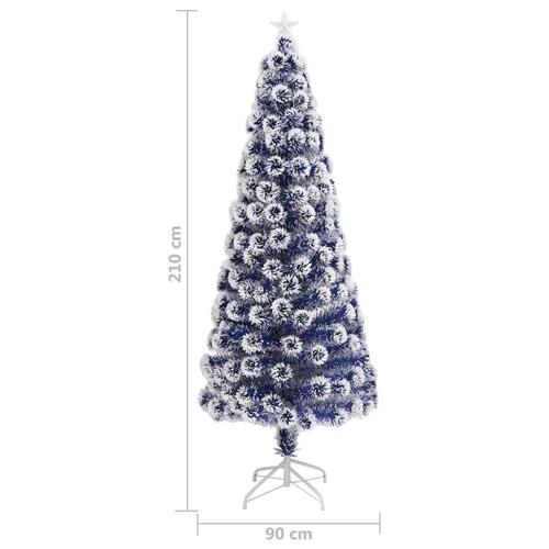 Kunstigt juletræ med LED-lys 210 cm fiberoptisk hvid og blå