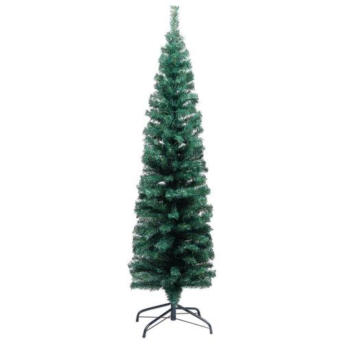 Smalt kunstigt juletræ med juletræsfod 120 cm PVC grøn