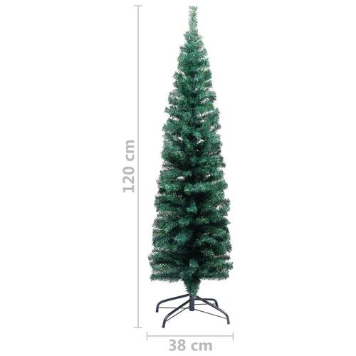 Smalt kunstigt juletræ med juletræsfod 120 cm PVC grøn