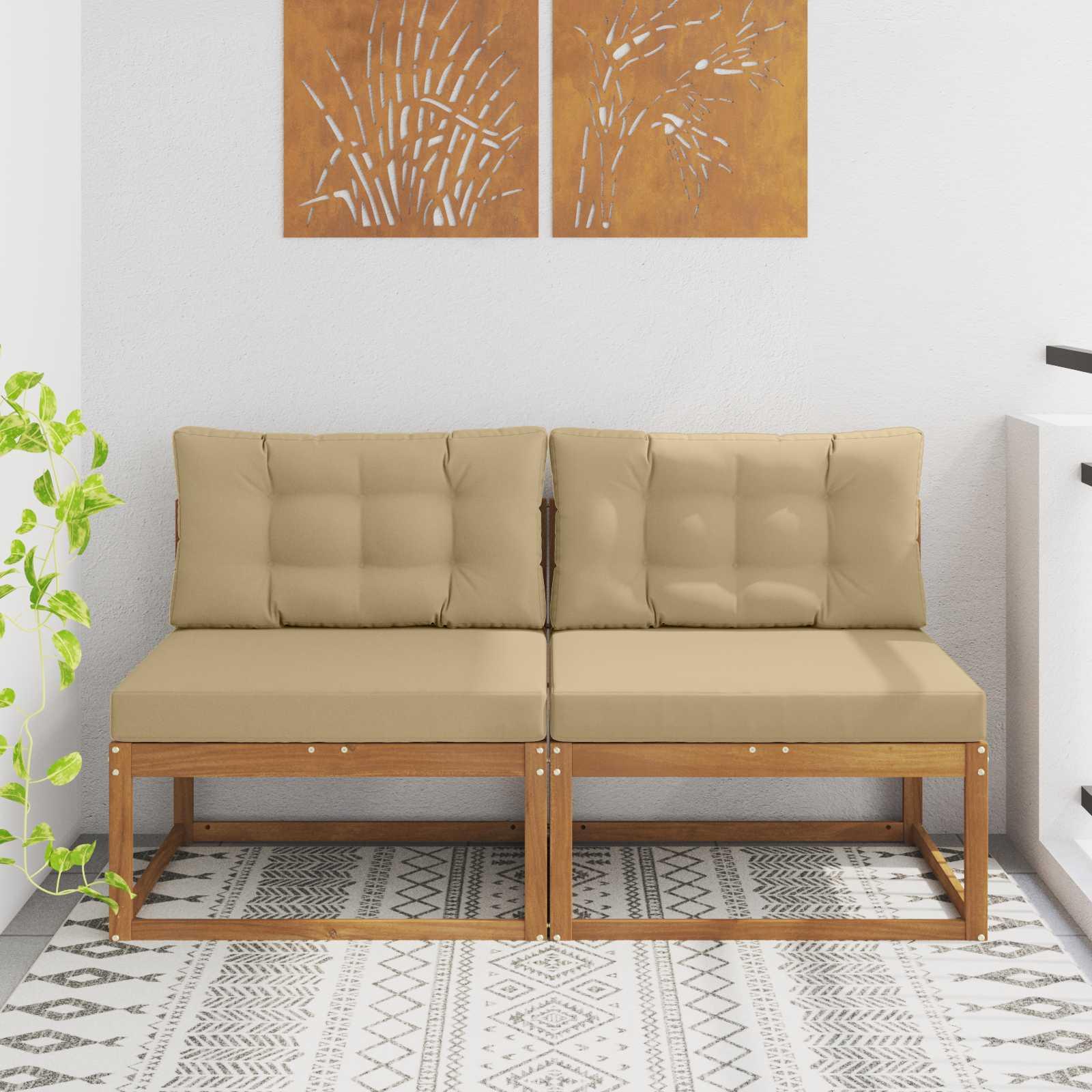 Udendørs Mellem Sofa 2 Stk Naturfarvet Massivt Akacietræ billede