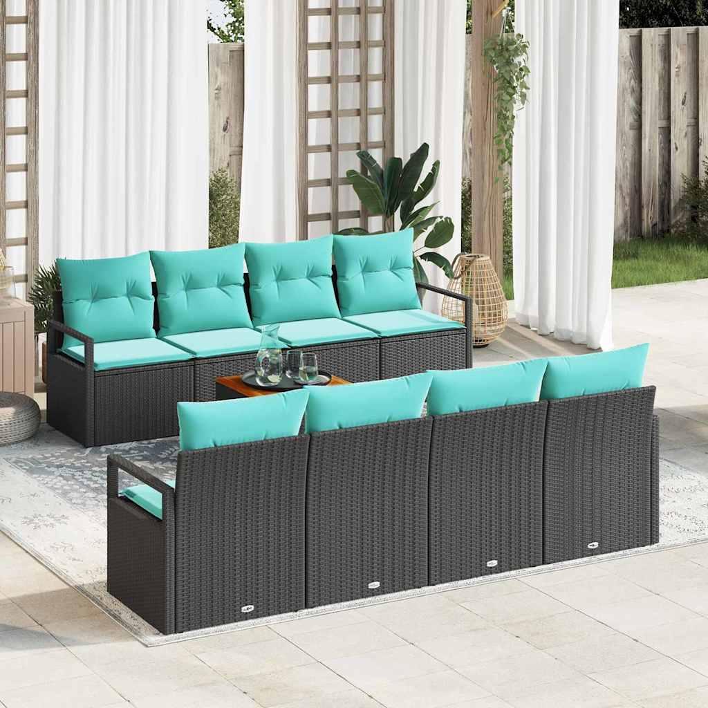 Havesofa Sæt med pude 9 stk Sort polyrattan billede