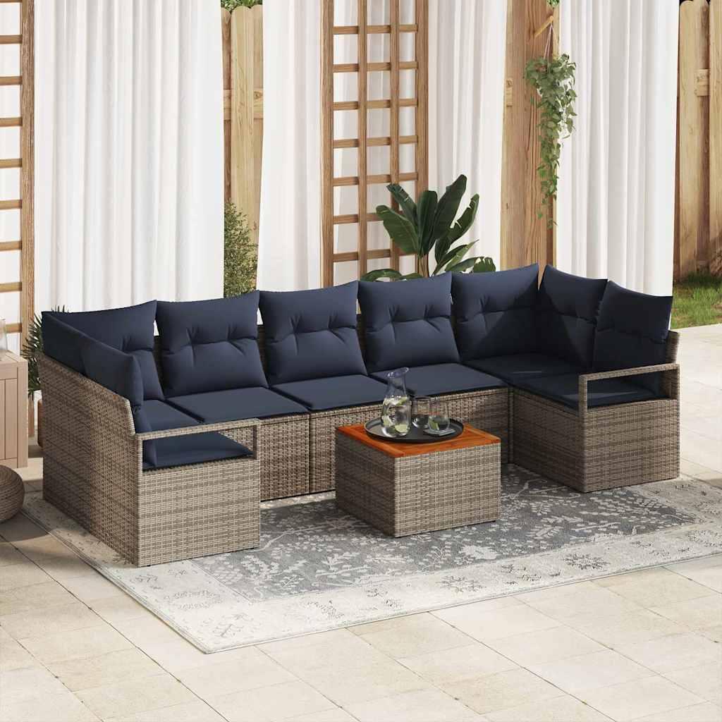 Havesofa Sæt med pude 8 stk Grå polyrattan billede
