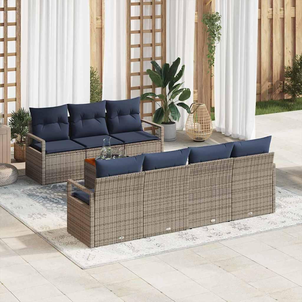 Havesofa Sæt med pude 8 stk Grå polyrattan billede