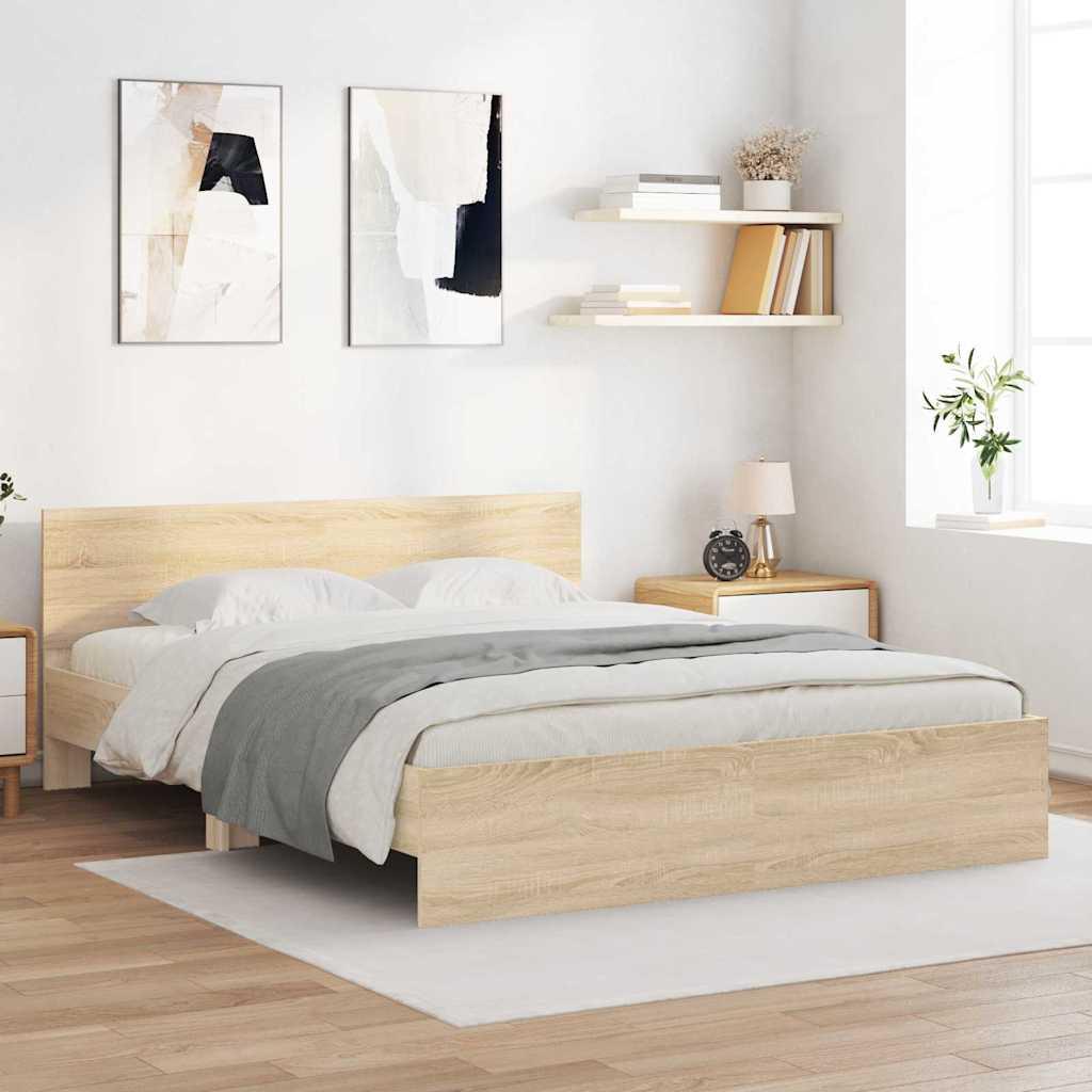 Sengestel med hovedgærde - sonoma, 152 × 203 cm, konstrueret træ billede