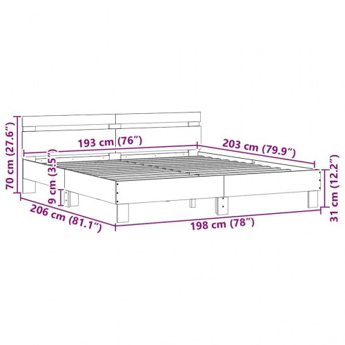 Sengestel med LED - hvid 193 x 203 cm i konstrueret træ