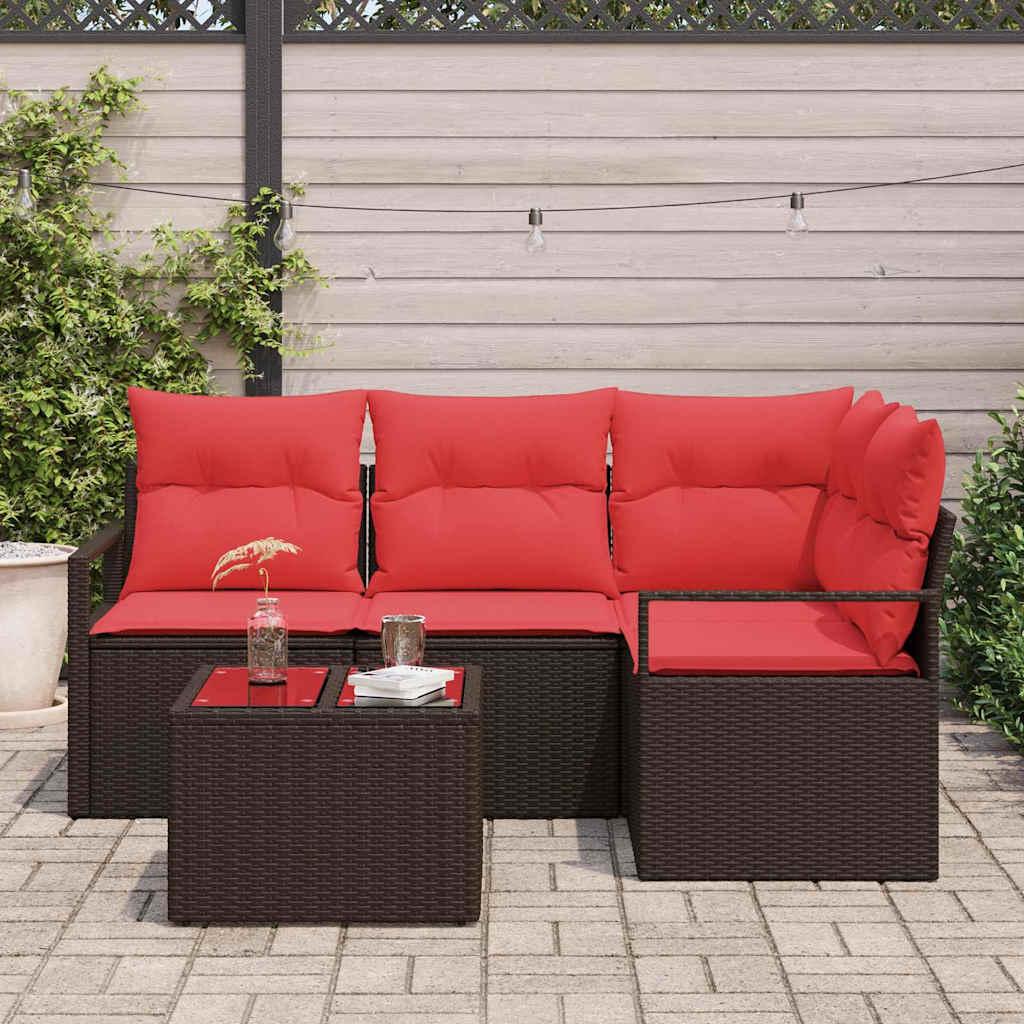 Sofa Sæt med pude 5 stk Brun polyrattan billede