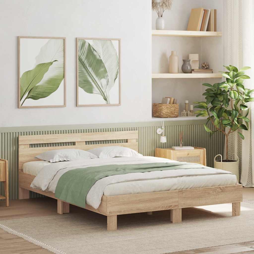 Sengestel med LED Sonoma 152 x 203 cm Konstrueret træ billede