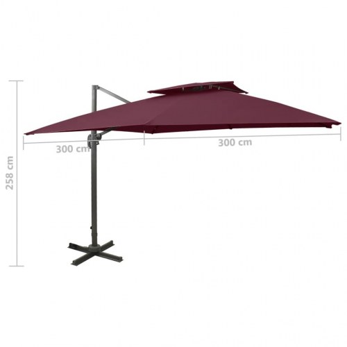 Hængeparasol med dobbelt top 300 × 300 cm - bordeaux